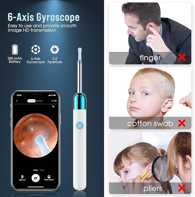 Ear Cleaner High Precision Ear Wax Removal Tool with Camera Wireless Otoscope Smart Ear Cleaning Kit Oral Inspection Borescope